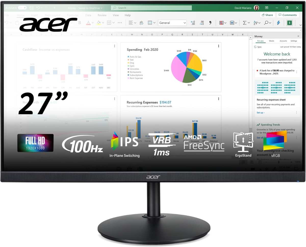 27 inch IPS monitor showing spreadsheet