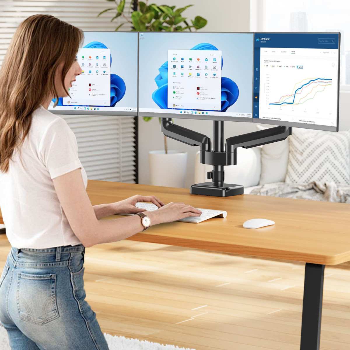 27 inch monitor mounted on desk arm