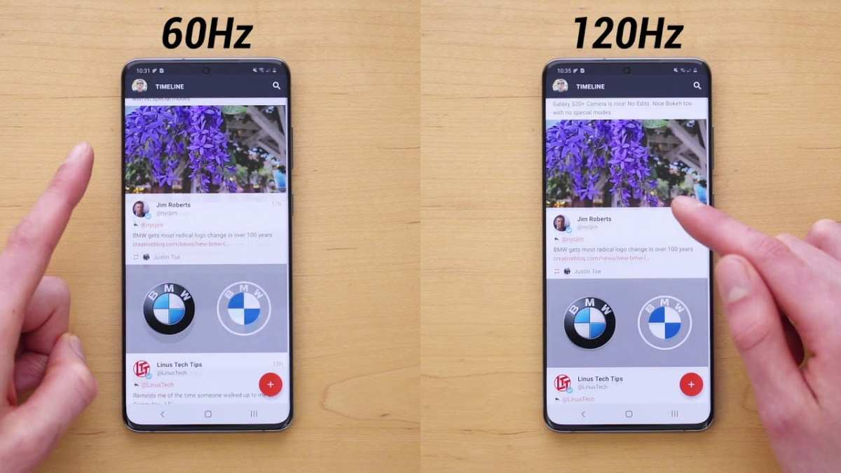 60Hz vs 120Hz comparison phone
