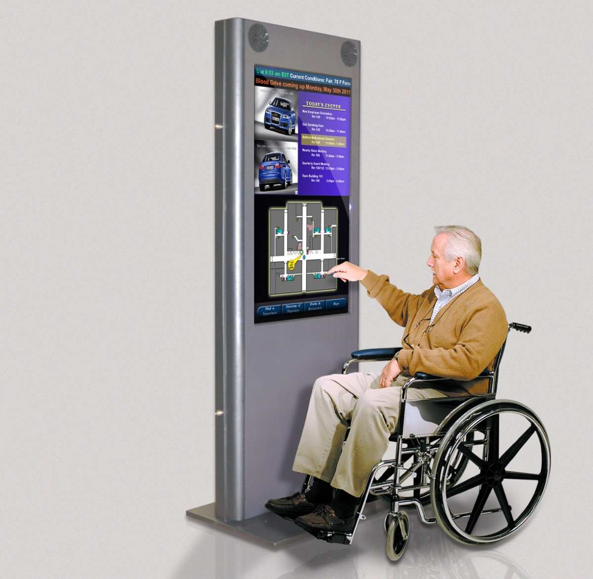 ADA accessible kiosk touchscreen height mounting