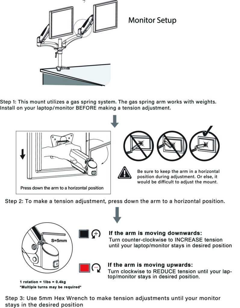 adjusting gas spring tension on articulating monitor arm
