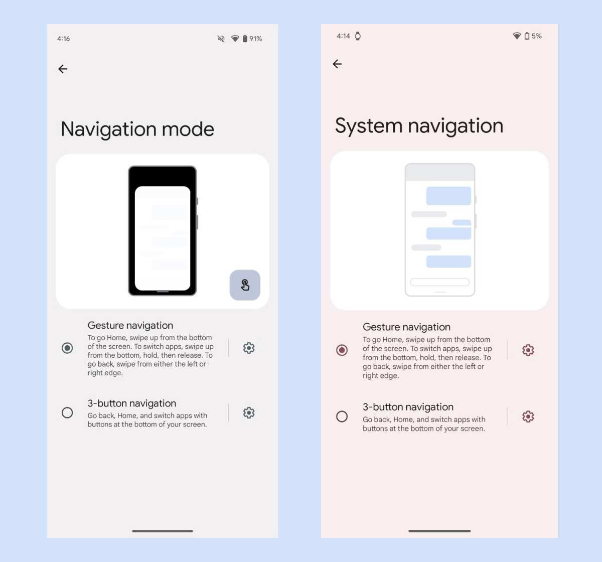 Android navigation bar gesture control