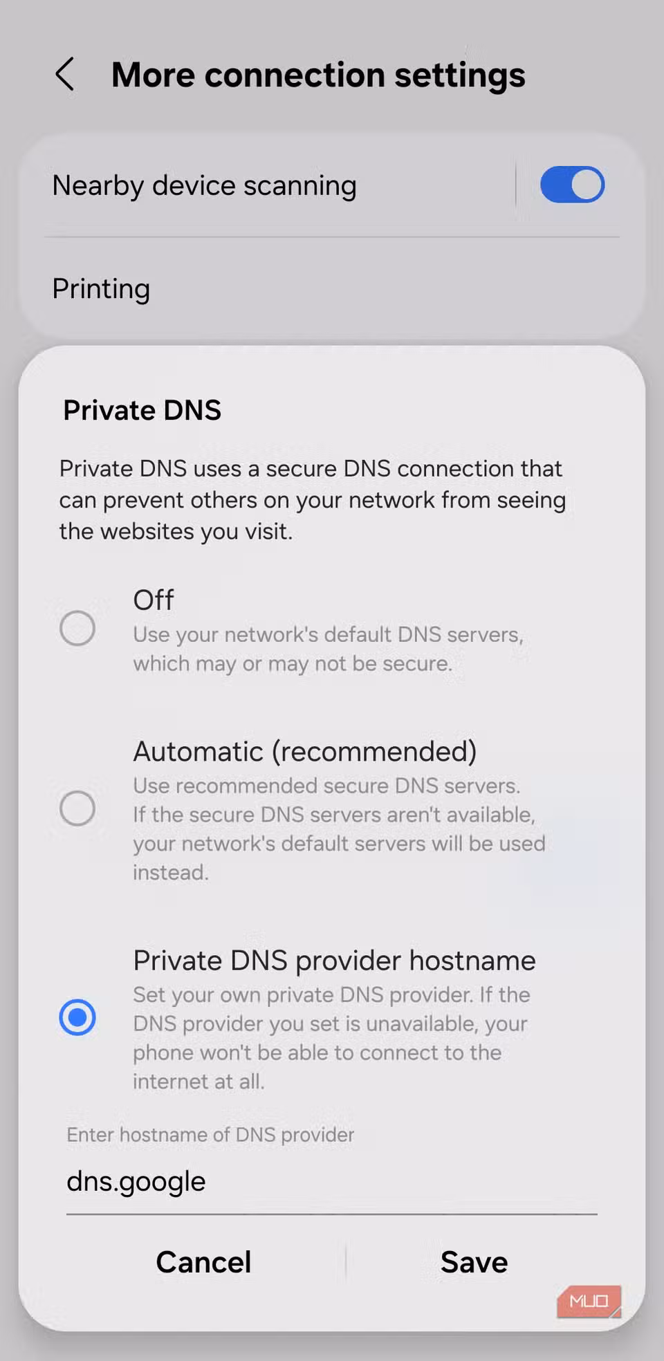 Android Private DNS setting