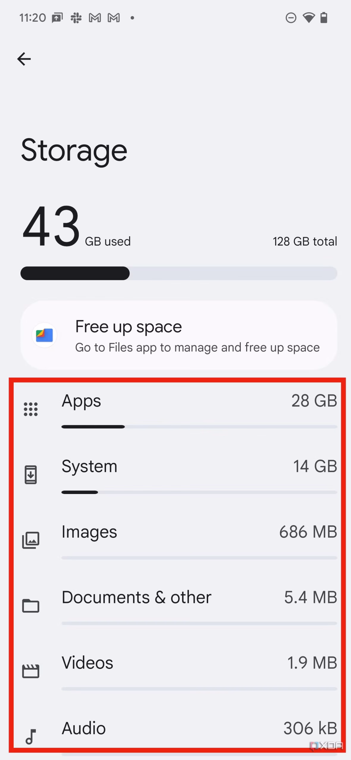 Android storage settings