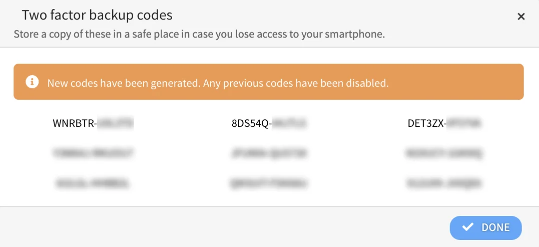 backup codes and two-factor authentication setup