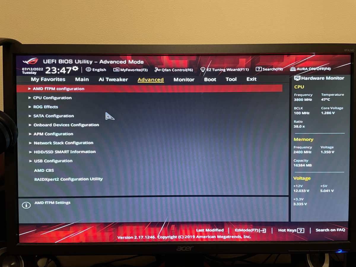 BIOS detection screen