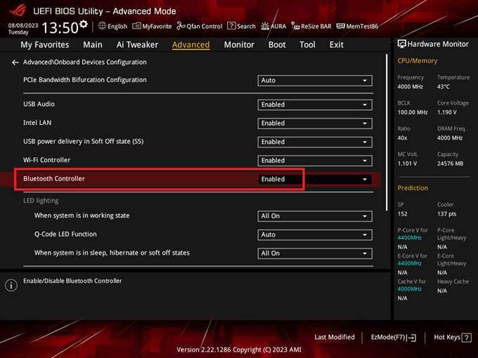 BIOS wireless settings