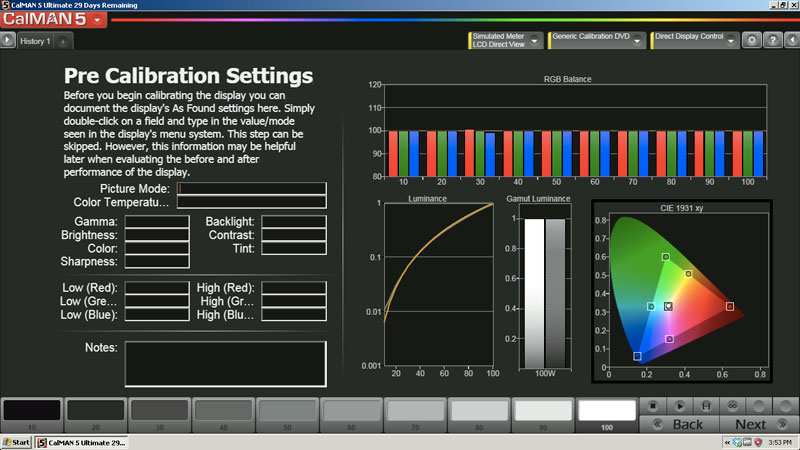Calman calibration software interface