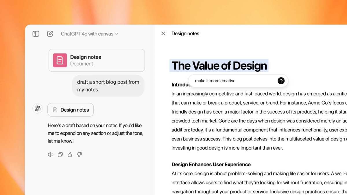 chatgpt canvas writing mode