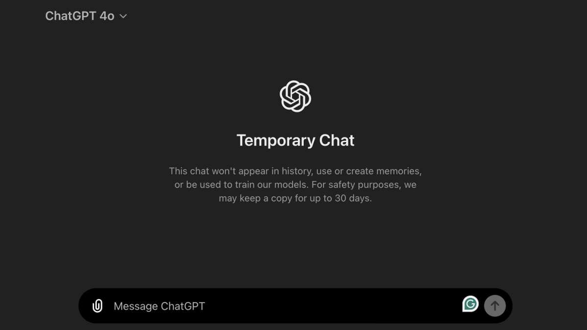 ChatGPT temporary chat mode