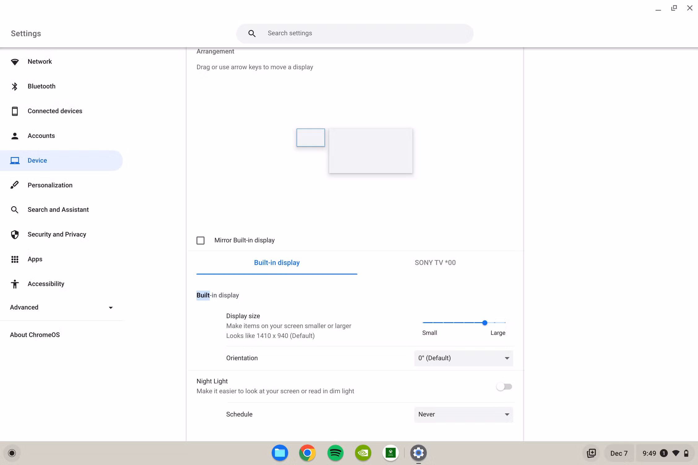ChromeOS external display settings