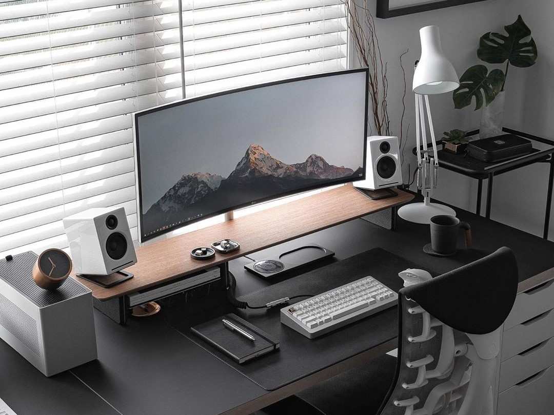 clean minimalist desk setup USB-C monitor