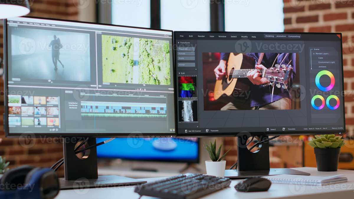 color grading setup with monitor