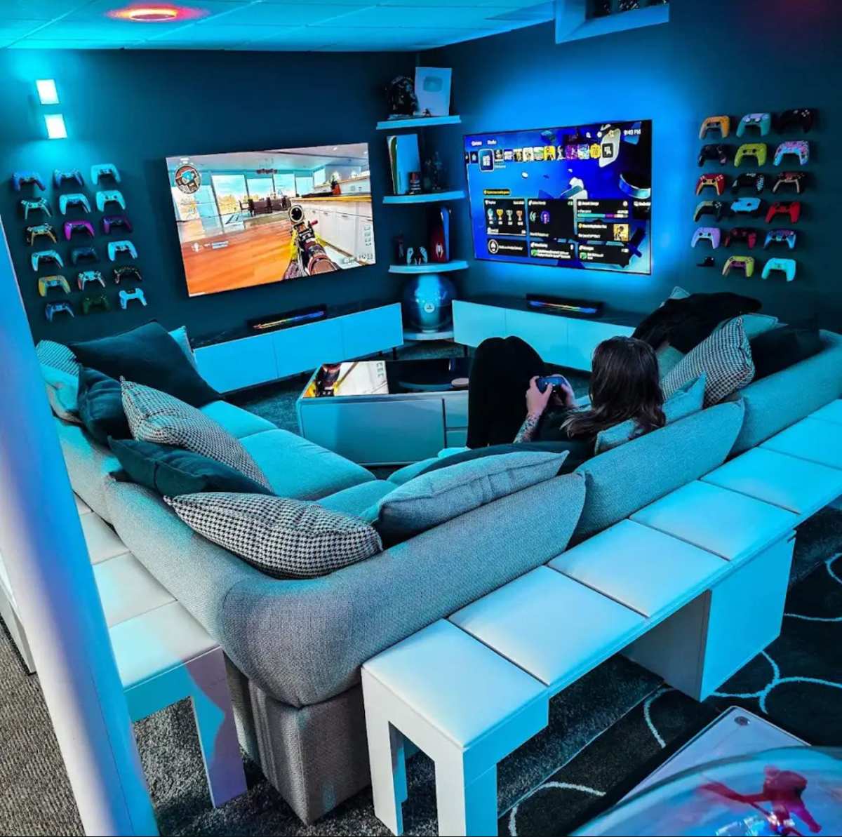couch gaming living room console setup