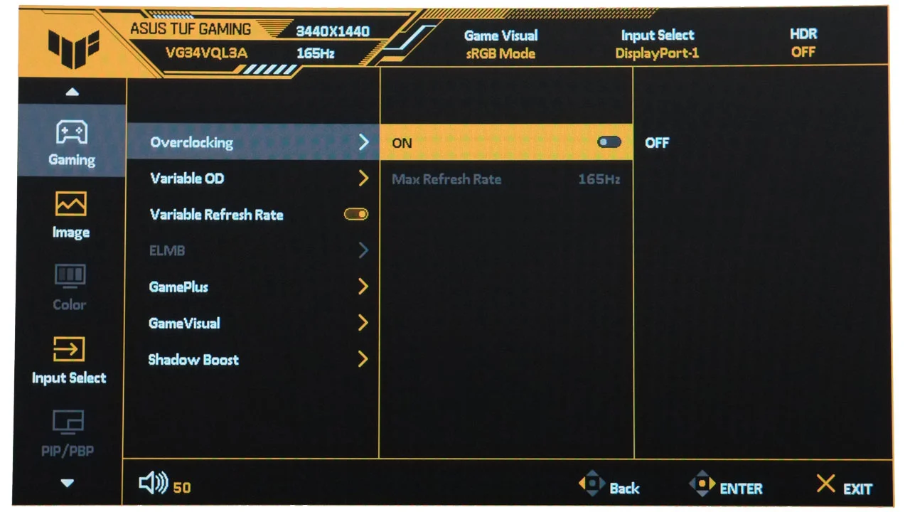 curved monitor OSD settings brightness contrast gamma