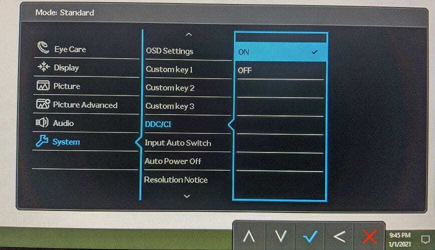 DDC/CI enabled in monitor OSD settings