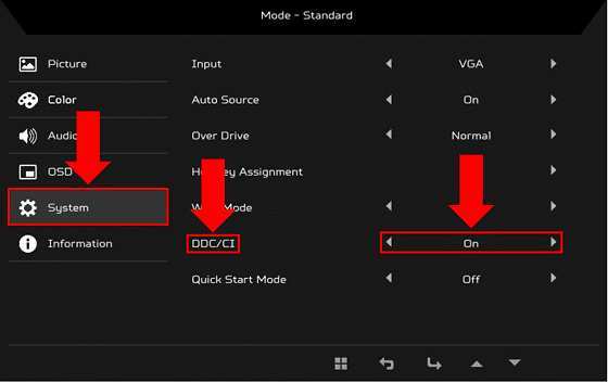 DDC/CI enabled in monitor OSD settings