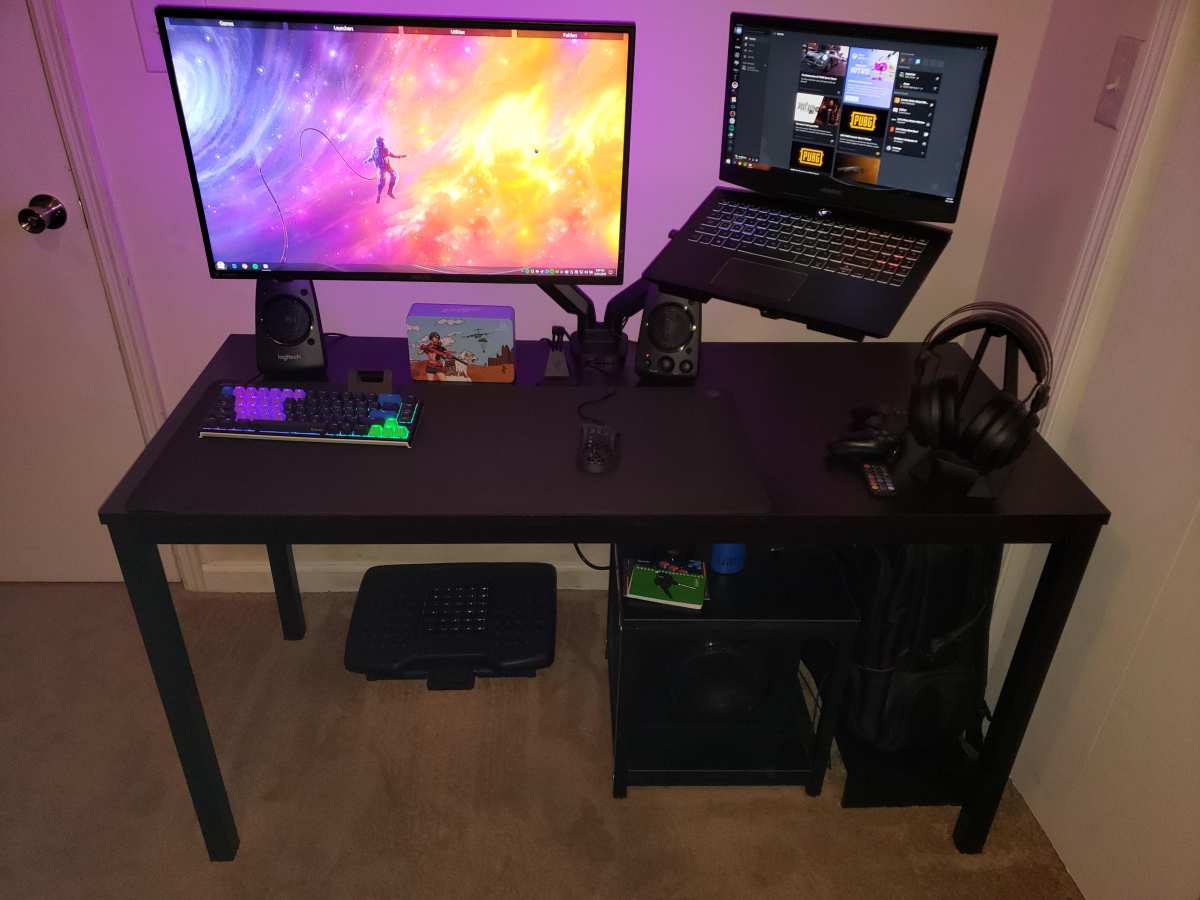 designer desk USB-C single cable setup