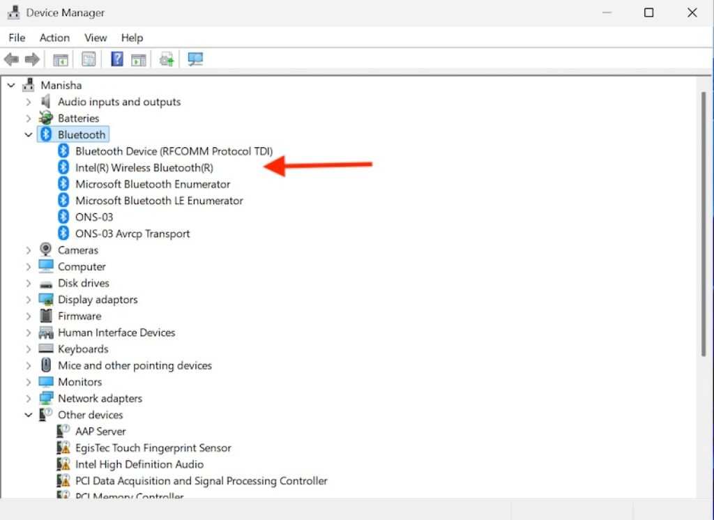 Device Manager Bluetooth adapter