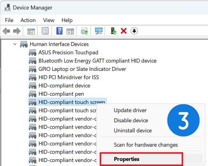 Device Manager HID-compliant touch screen