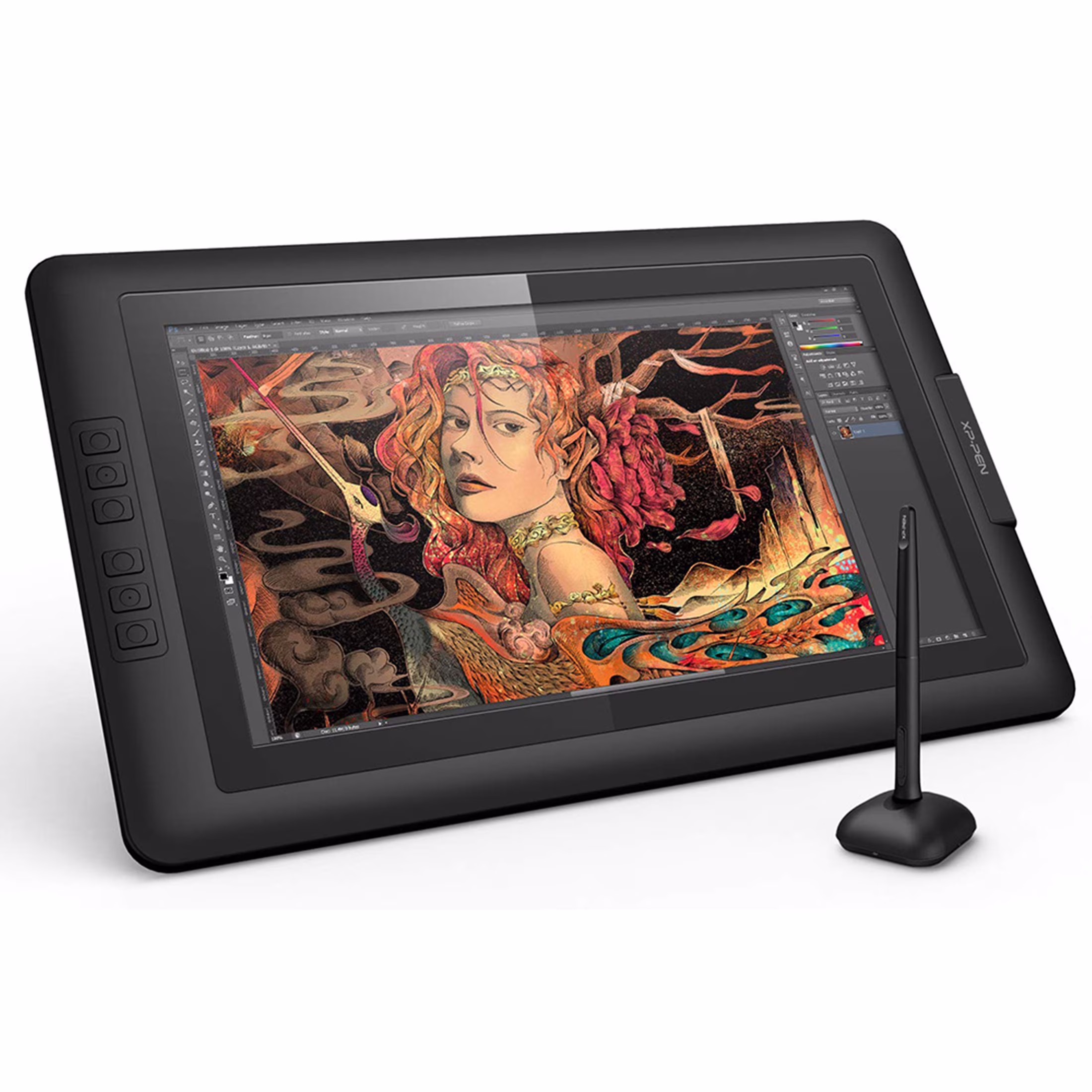 Digital artist using pen-enabled touchscreen monitor
