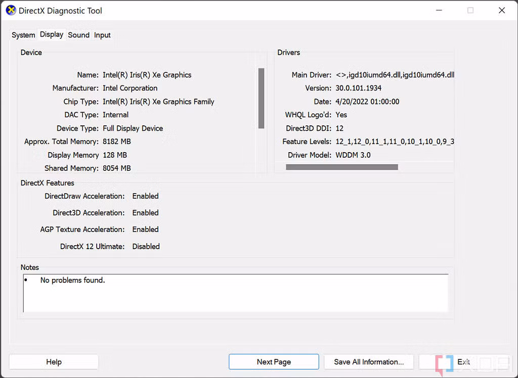 DirectX Diagnostic Tool dxdiag