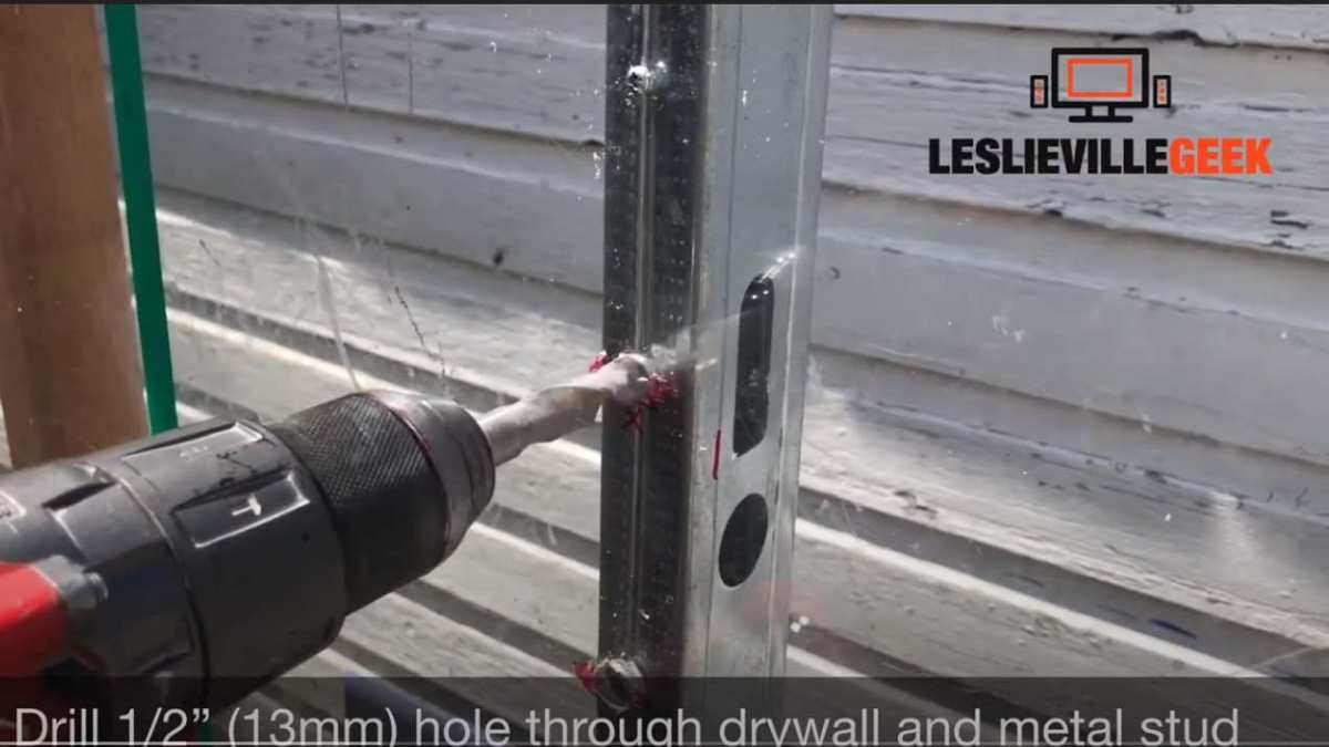 drilling into wall stud for monitor mount installation