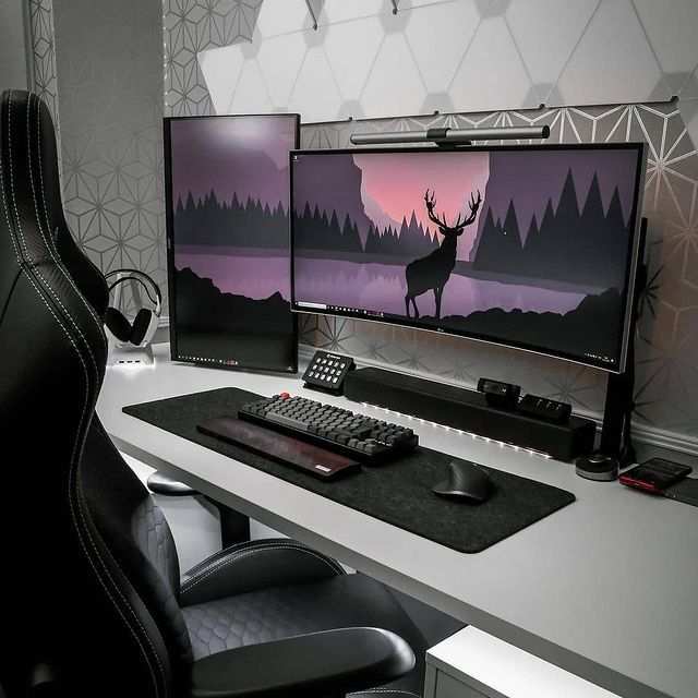 dual monitor curved plus flat streaming