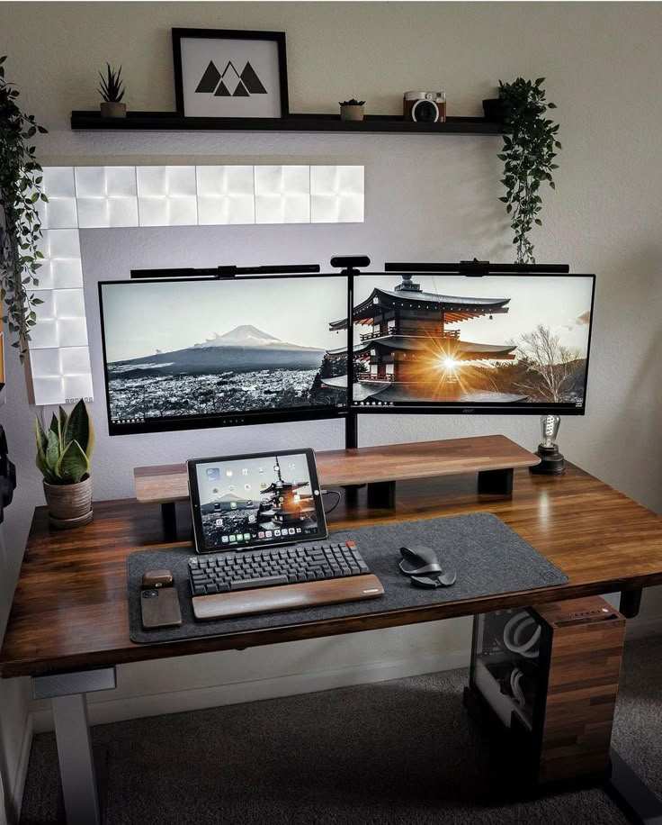 dual monitor productivity office setup