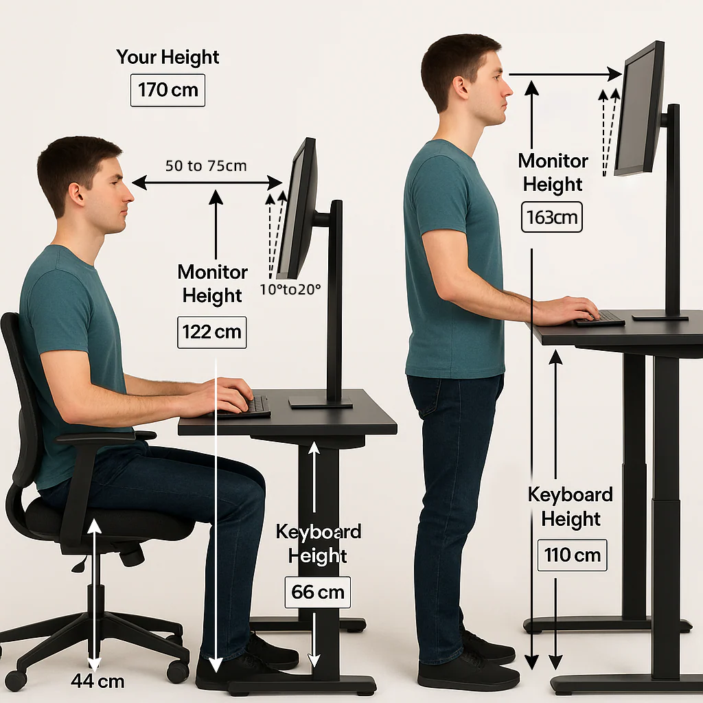 ergonomic monitor setup height distance