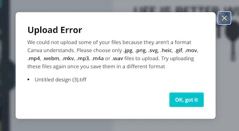 error message on screen