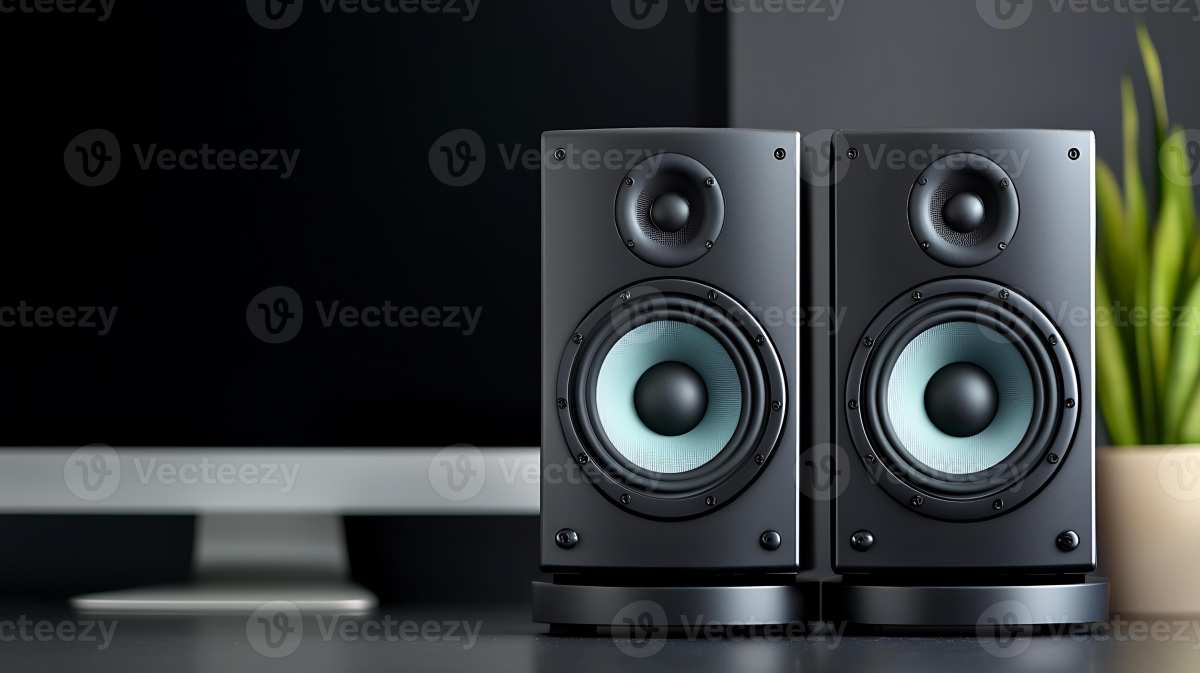external desktop speakers next to monitor