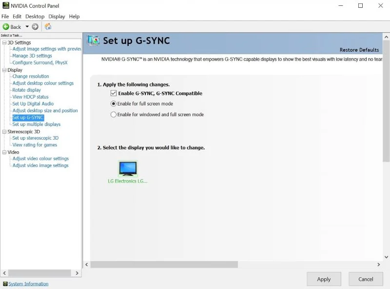 FreeSync G-Sync Compatible enable