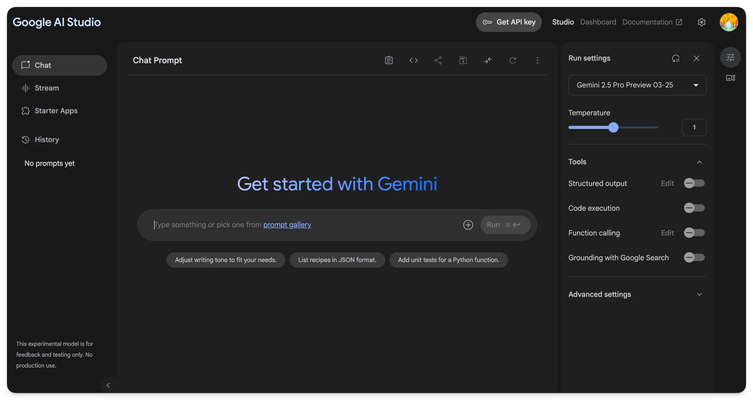 Google AI Studio interface