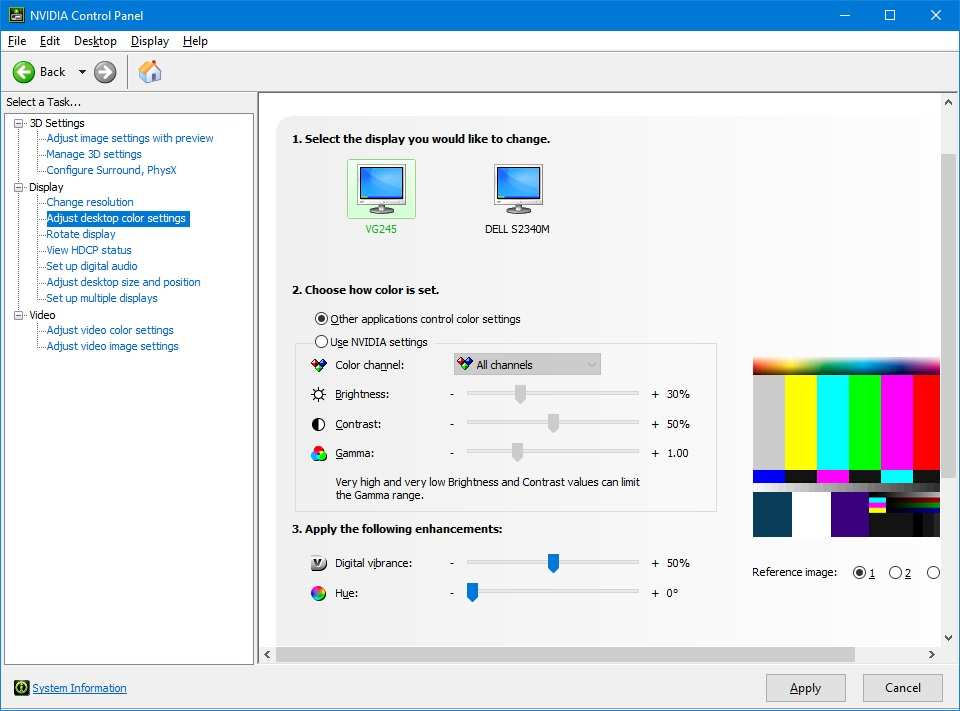 GPU control panel brightness settings on desktop