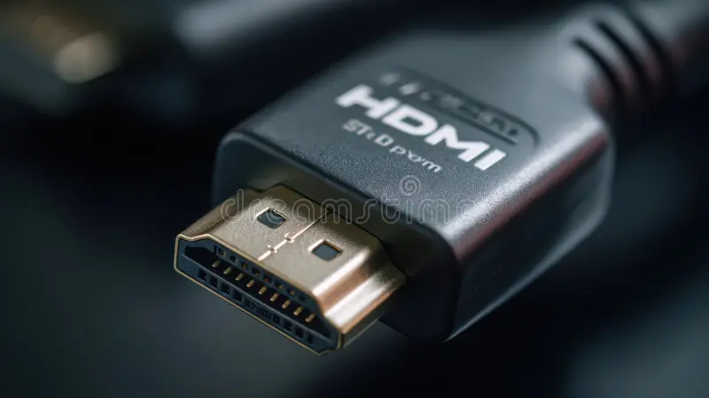 HDMI cable connected to monitor close up