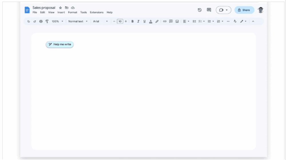 Help Me Write feature Google Docs
