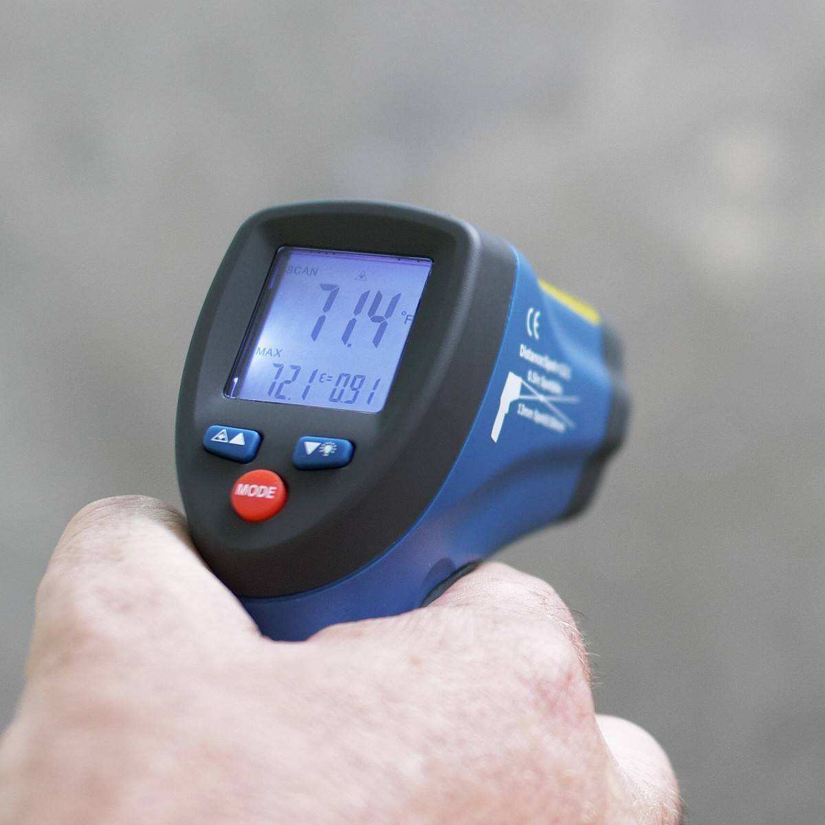 infrared thermometer checking screen temperature