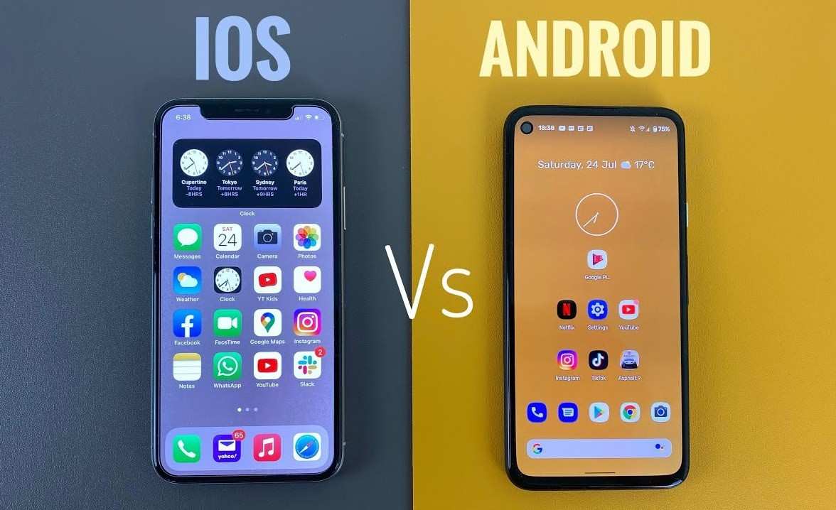 iPhone and Android phones side by side