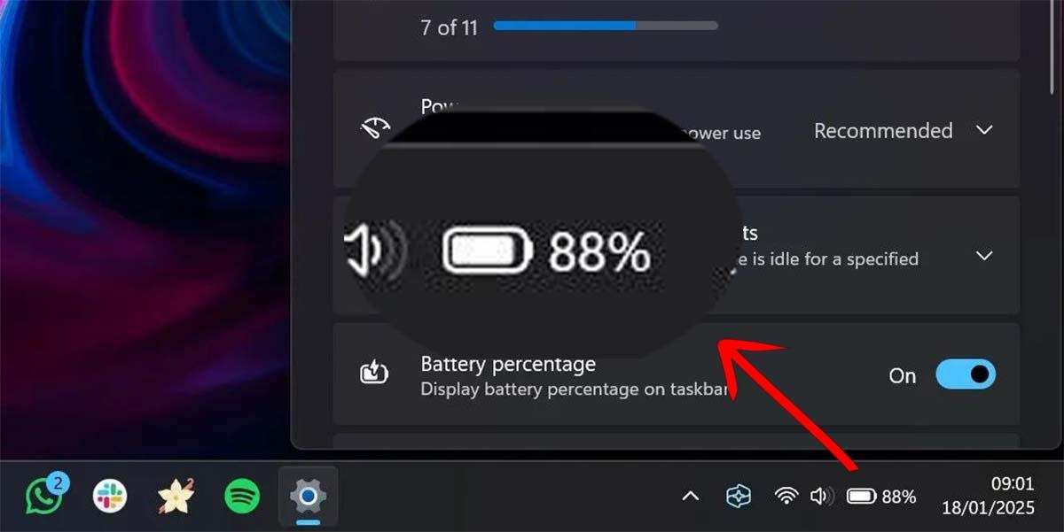 laptop battery charging indicator showing power connected