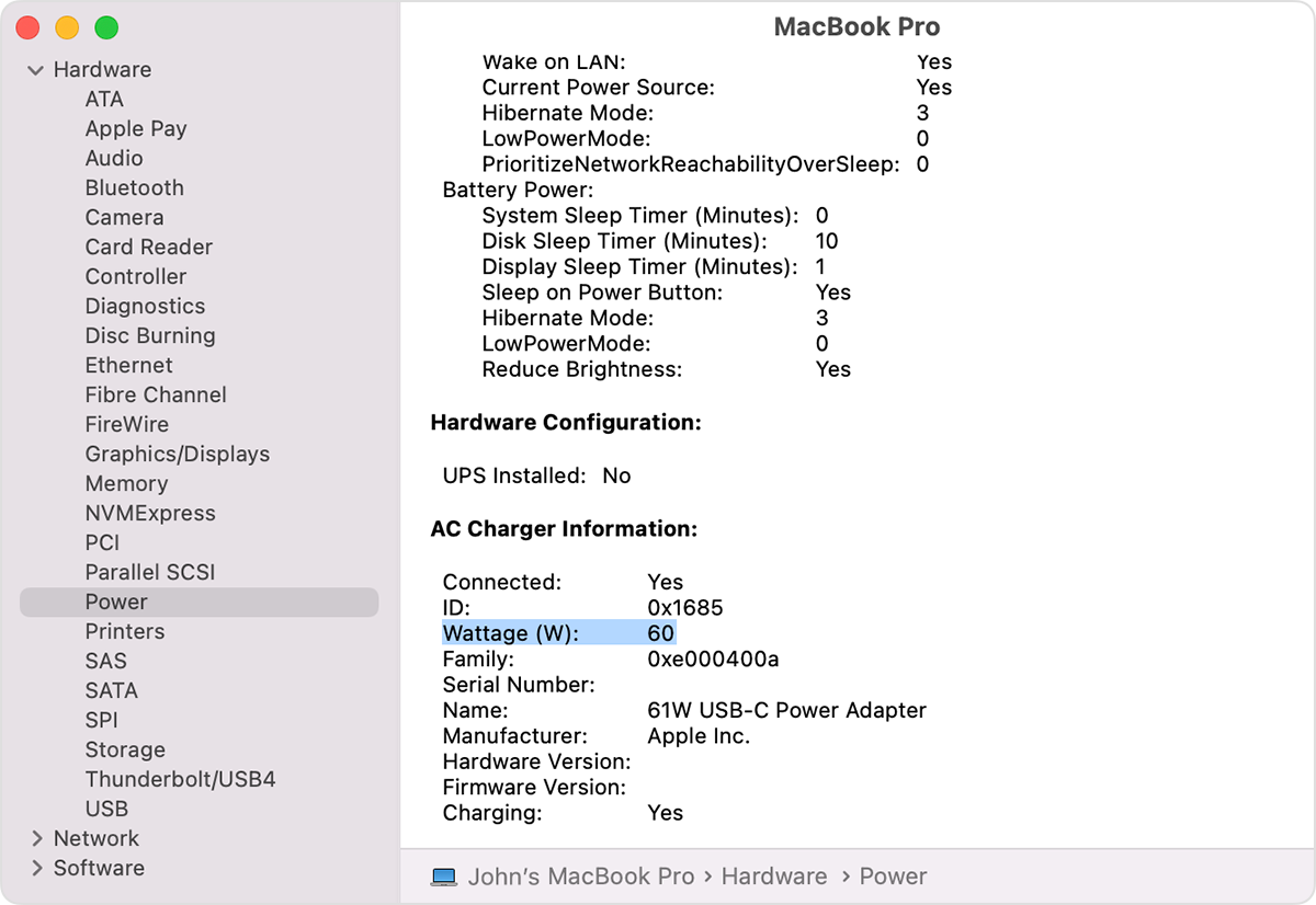 laptop charging wattage system report USB-C