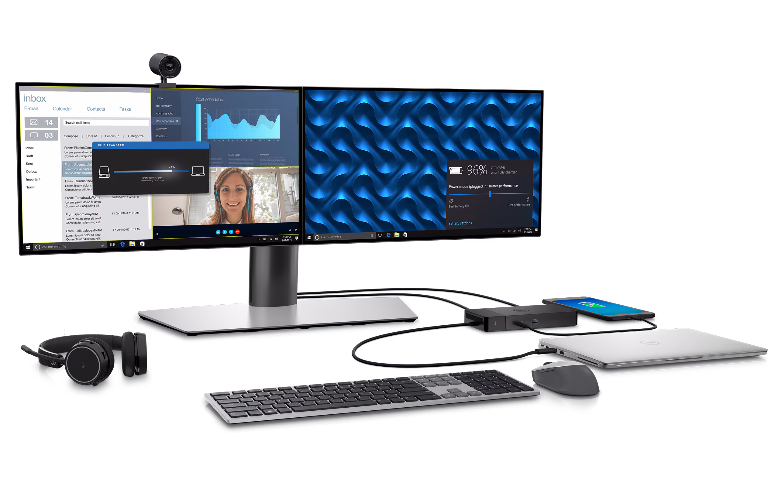 laptop docked to touch monitor single USB-C cable
