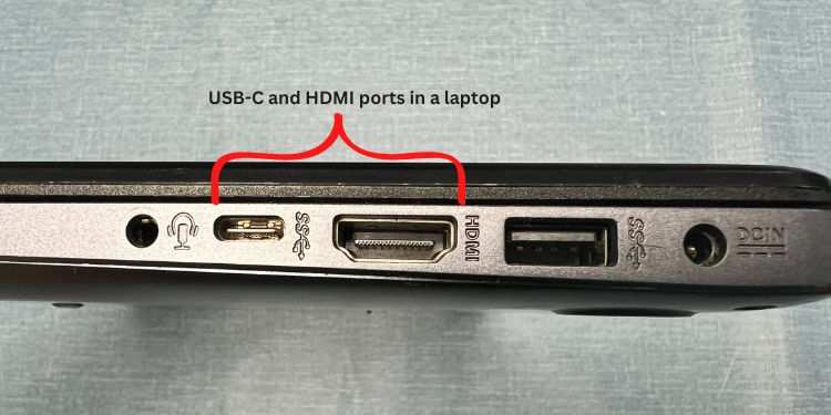 laptop ports USB-C HDMI labeled