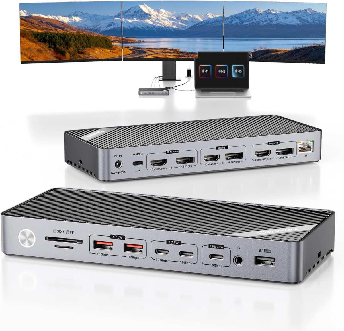 laptop USB-C docking station with dual monitors connected