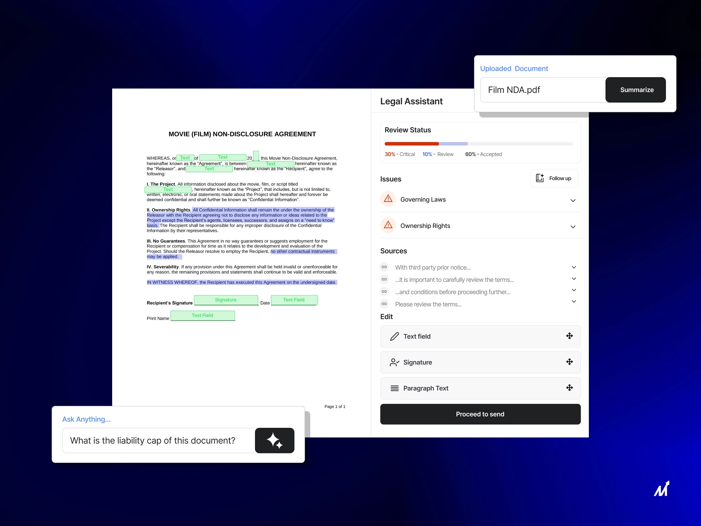 long document analysis on screen