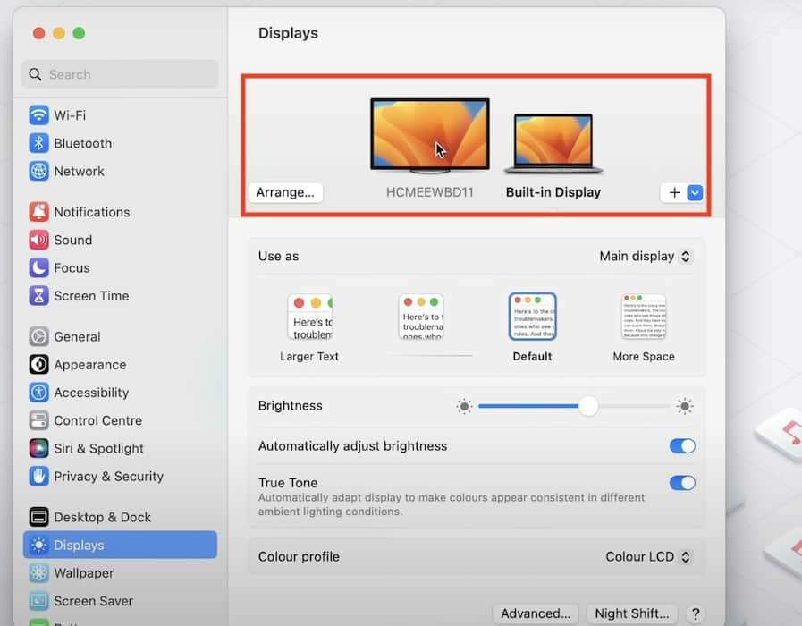 macOS display arrangement settings external monitor