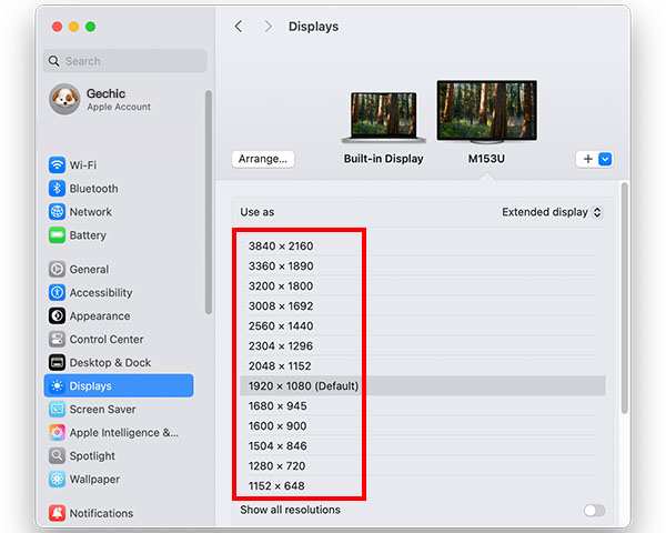 macOS display settings 4K resolution