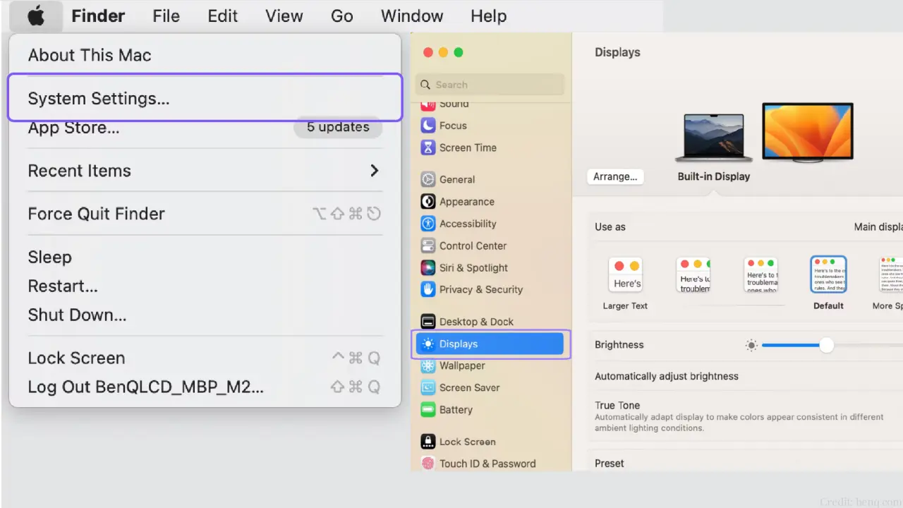 macOS System Settings Displays arrangement