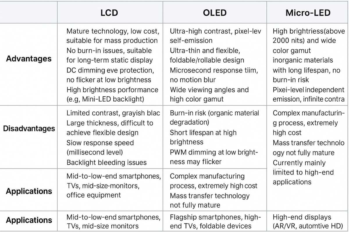 mini led vs oled vs lcd comparison