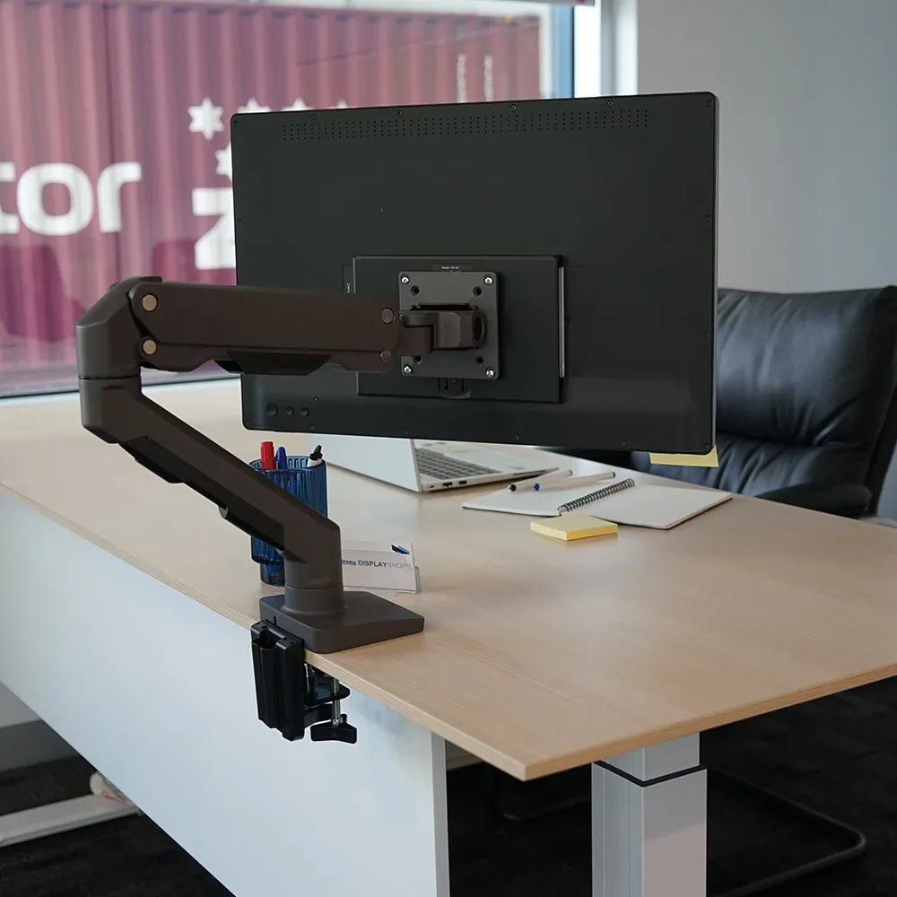 monitor arm vs stock stand desk depth